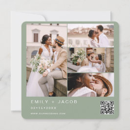 Invitación Sage Green Minimalista Photo QR Boda de código