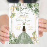 Invitación Sage Green Mis Quince 15 Anos Mariposa De La Coron<br><div class="desc">Quinceañera Sage Green Gold Crown Invitation Mis Quince 15 Anos,  Mariposa 16 cumpleaños.</div>