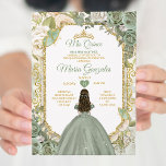 Invitación Sage Green Mis Quince 15 Anos Mariposa De La Coron<br><div class="desc">Quinceañera Sage Green Gold Crown Invitation Mis Quince 15 Anos,  Mariposa 16 cumpleaños.</div>