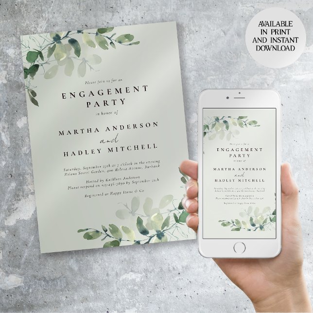 Invitación Sage Green Moda Eucalyptus Engagement Party (Subido por el creador)