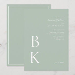 Invitación Sage Green Modern Bold Monograma Typografía Boda