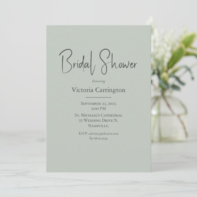 Invitación Sage Green Modern Bridal Shower (Anverso de pie)