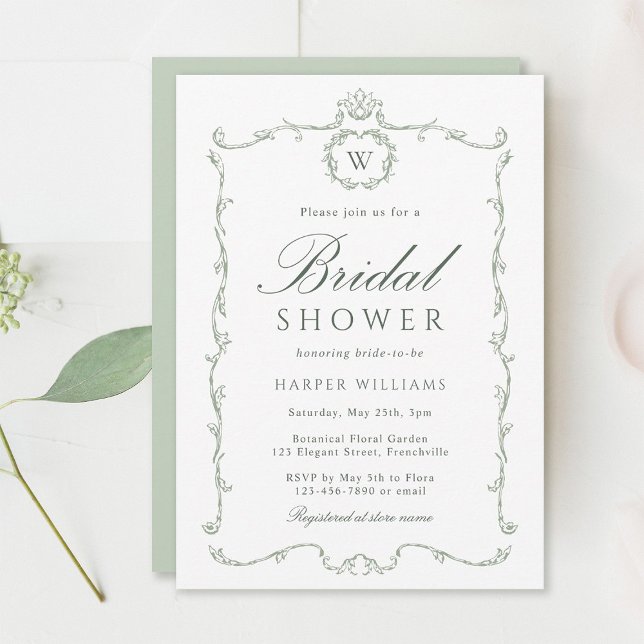 Invitación Sage Green Modern Classic Frame Bridal Shower  (Subido por el creador)
