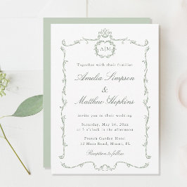 Invitación Sage Green Modern Classic French Frame Wedding 