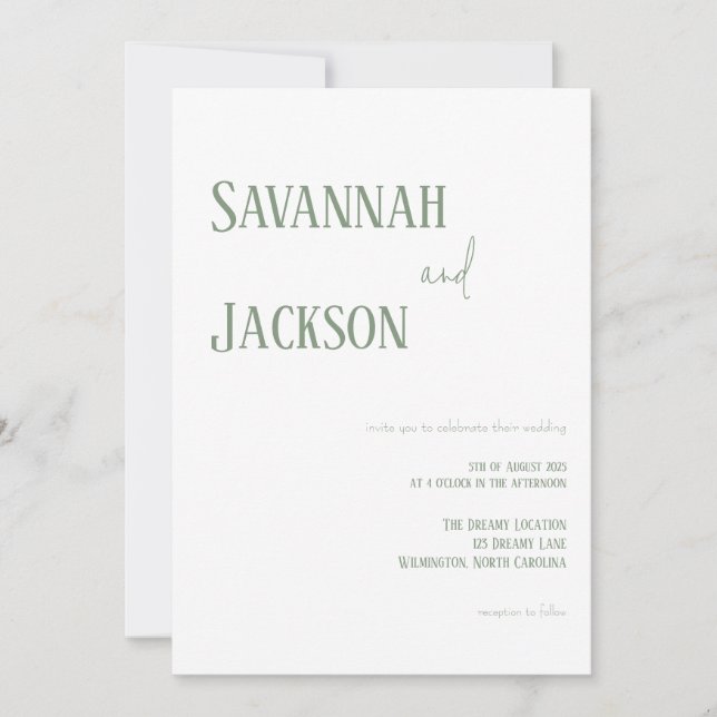 Invitación Sage Green Modern Elegant Wedding Invitation (Anverso)