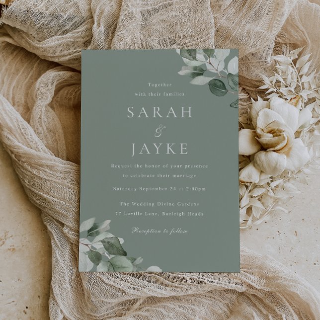 Invitación Sage Green Modern Green Leaf Boda (Subido por el creador)