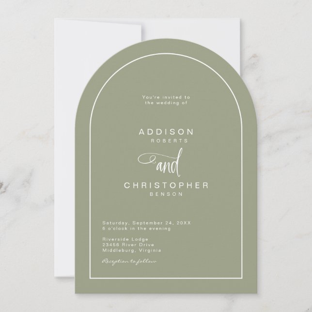 Invitación Sage Green Modern Minimalist Script Wedding (Anverso)