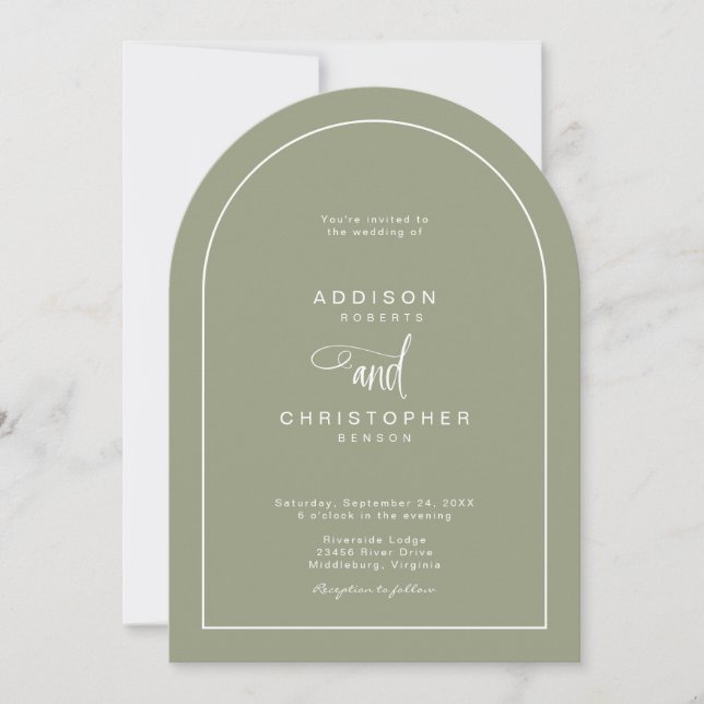 Invitación Sage Green Modern Minimalist Script Wedding (Anverso)
