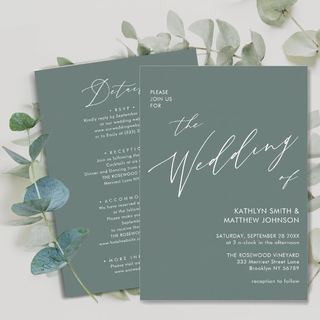 Invitación Sage Green Modern Script Todo En Un Boda Simple (Subido por el creador)