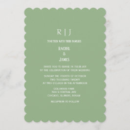 Invitación Sage Green Monogram Initials Classy Simple Wedding