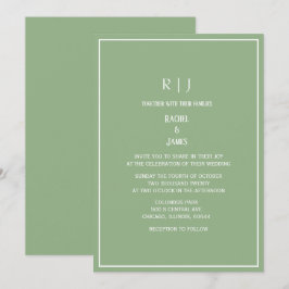 Invitación Sage Green Monogram Initials Elegant Wedding