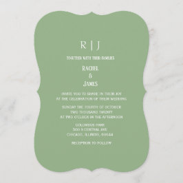 Invitación Sage Green Monogram Initials Trendy Wedding
