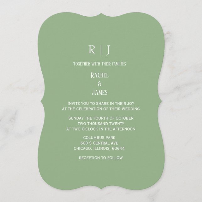 Invitación Sage Green Monogram Initials Trendy Wedding (Anverso)