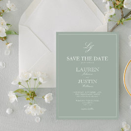 Invitación Sage Green Monograma Moderno Script Save the Date
