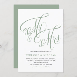 Invitación Sage Green Mrs. y la Sra. Rustic Script Boda