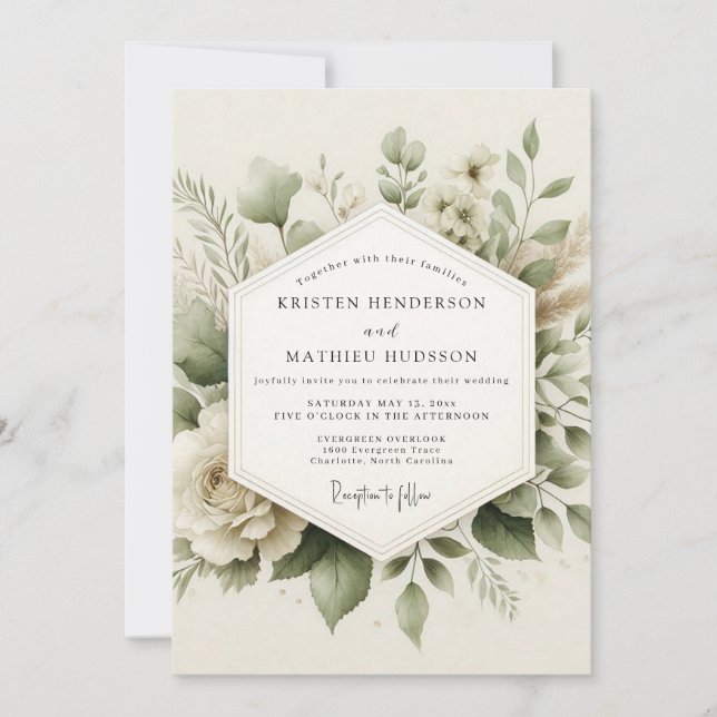 Invitación Sage Green Muted Botanical Wedding (Anverso)