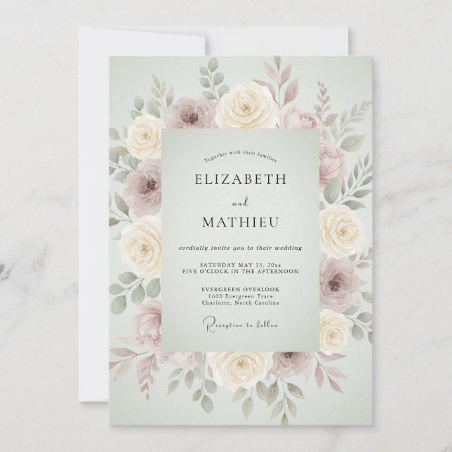 Invitación Sage Green Muted Floral Wedding (Anverso)