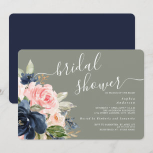 Invitación Sage Green Navy Floral Bridal Shower
