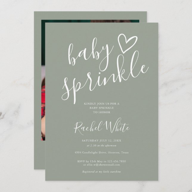 Invitación Sage Green Neutral Baby Sprinkle Shower Photo (Anverso / Reverso)