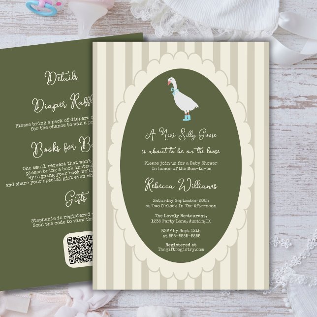 Invitación Sage Green New Silly Goose Baby Shower All in One (Subido por el creador)