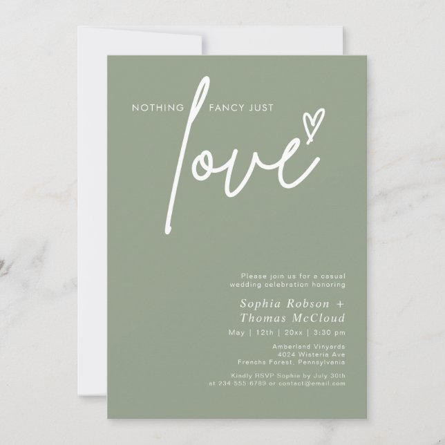 Invitación Sage Green Nothing Fancy Just Love Boda (Anverso)