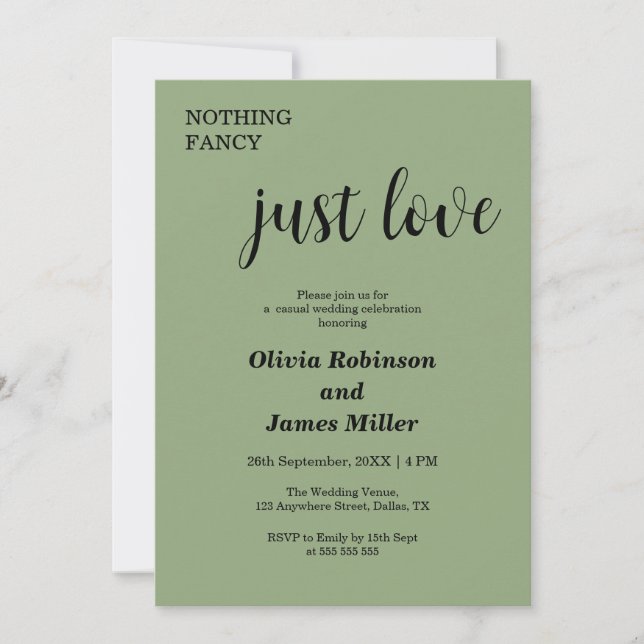Invitación Sage Green Nothing Fancy Just Love Casual Wedding  (Anverso)