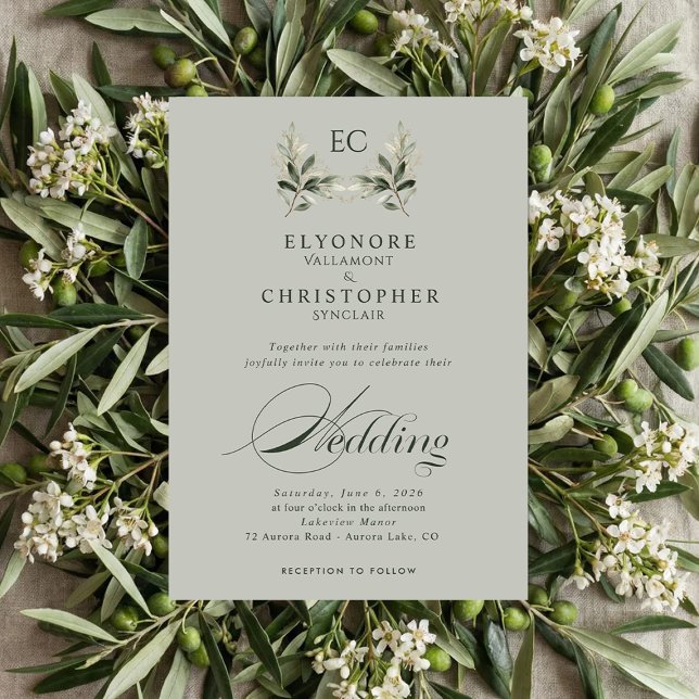 Invitación Sage Green Olive Branch Monogram Photo Wedding (Subido por el creador)