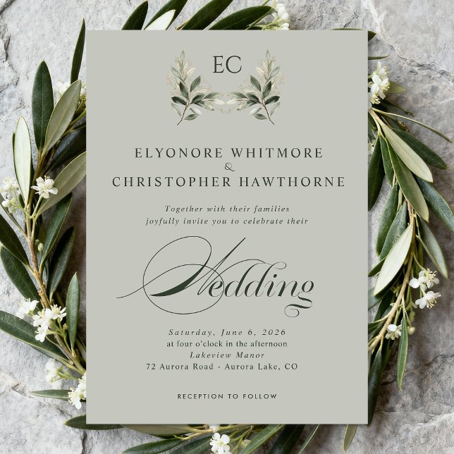Invitación Sage Green Olive Branch Monogram Photo Wedding (Subido por el creador)