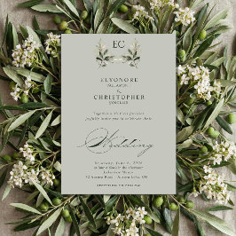 Invitación Sage Green Olive Branch Monogram Photo Wedding