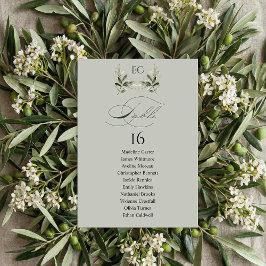 Invitación Sage Green Olive Branch Monogram Table Number