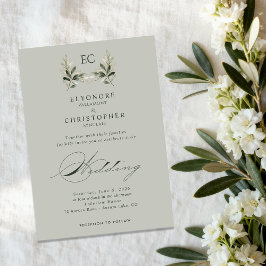 Invitación Sage Green Olive Branch Monogram Wedding