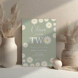 Invitación Sage Green Olive Daisy Floral 2º fiesta de cumplea