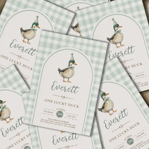 Invitación Sage Green One Lucky Duck Primer Cumpleaños