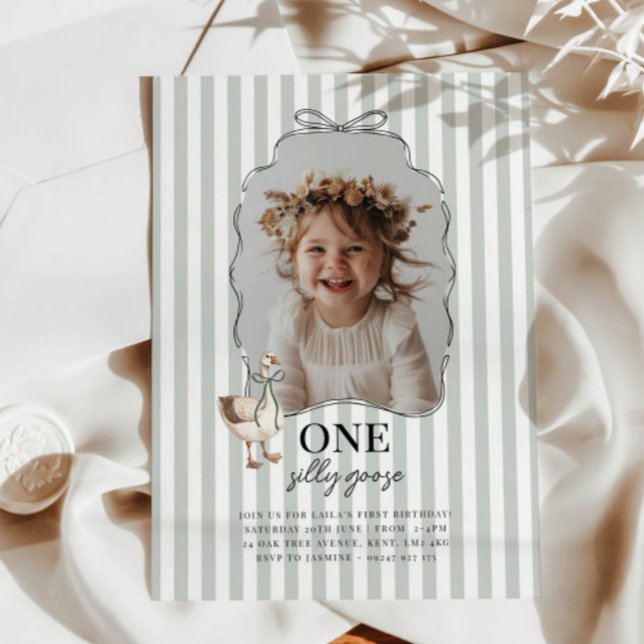 Invitación Sage Green One Silly Goose 1st Birthday Invitation (Zazzle Sage Green One Silly Goose 1st Birthday Invitation 8)