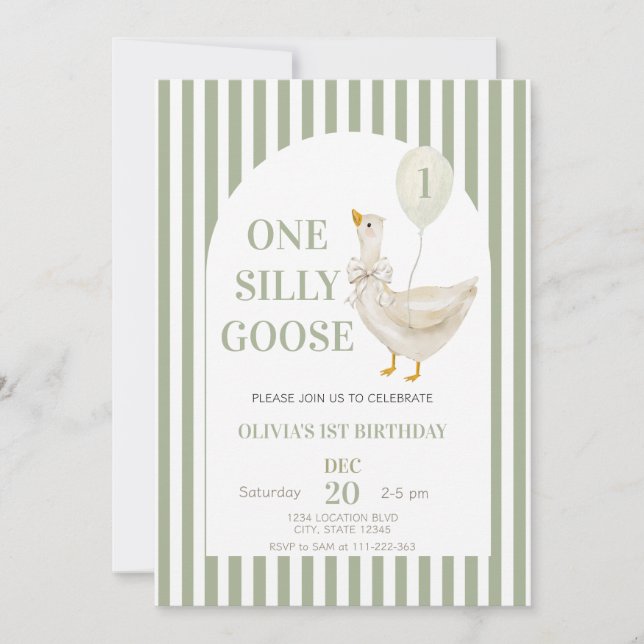 Invitación Sage green one Silly Goose Gender Neutrday (Anverso)