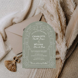 Invitación Sage Green Ornate Arch Botanical Wedding