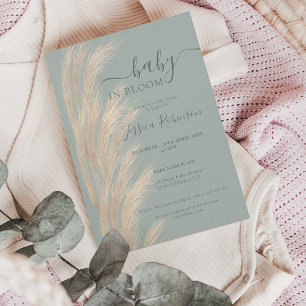 Invitación Sage green pampas césped acuarela bebé ducha