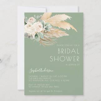 Invitación Sage Green Pampas Grass Boho Bridal Shower
