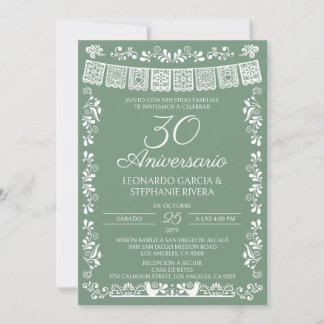 Invitación Sage Green Papel Picado 30.º Aniversario
