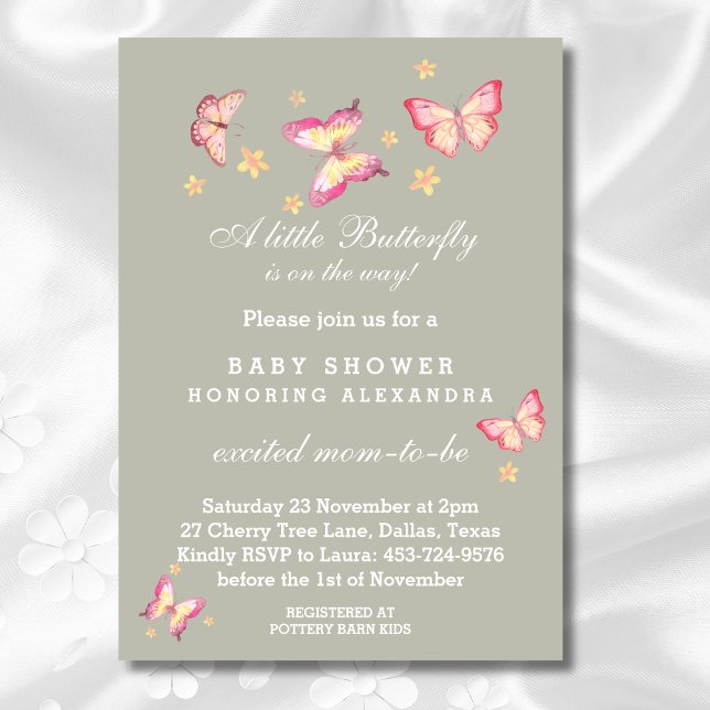 Invitación Sage Green Peach Peach Butfly Baby Shower I (Subido por el creador)