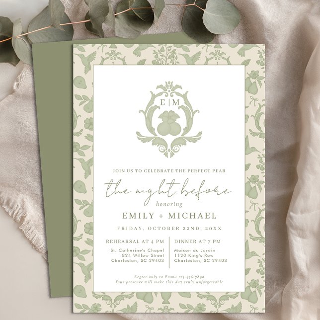 Invitación Sage Green Perfect Pear Night Antes De Invitar A L (Night before invite)