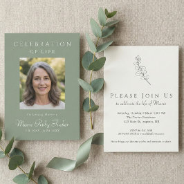 Invitación Sage Green Photo Celebration of Life Invitation