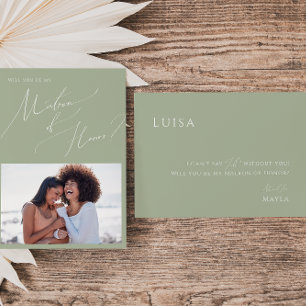 Invitación Sage Green Photo Matron of Honor Propuesta Card