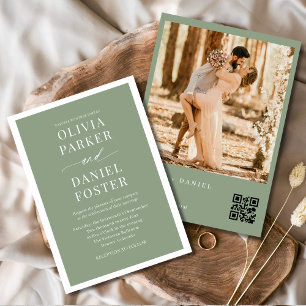 Invitación Sage Green Photo QR Code Boda
