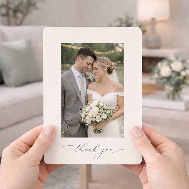 Invitación Sage Green Photo Wedding Thank You Card  (Subido por el creador)