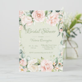 Invitación Sage Green & Pink Floral Elegante Ducha Bridal