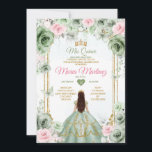 Invitación Sage Green & Pink Floral Mis Quince 16º cumpleaños<br><div class="desc">Sage Green & Pink Floral Mis Quince Invitación 16 cumpleaños Mis Quince 15 Anos,  Mariposa 16 cumpleaños.</div>