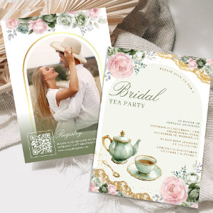 Invitación Sage Green Pink Floral Tea Fiesta Brillante