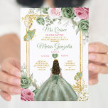 Invitación Sage Green Pink Mis Quince 15 Anos Crown<br><div class="desc">Quinceañera Sage Green Pink Gold Crown Invitation Mis Quince 15 Anos,  16to cumpleaños, </div>