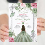 Invitación Sage Green Pink Mis Quince 15 Anos Crown<br><div class="desc">Quinceañera Sage Green Pink Crown Invitation Mis Quince 15 Anos,  16º Cumpleaños, </div>